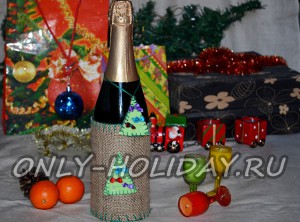 Декор бутылки шампанского на Новый год 2015